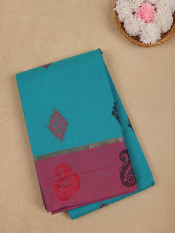 Teal Blue paisley motifs Designed Cotton Saree - Diadem