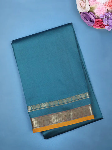 Teal Blue with a Gold Zari Border Soft Silk Saree - Diadem