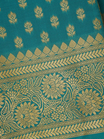 Teal Green Floral Design Silk Saree - Diadem