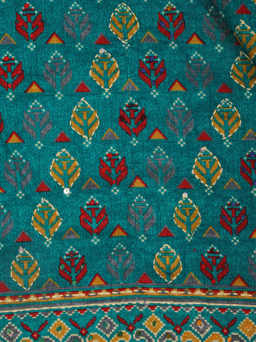 Teal Green Floral Designed Chanderi Cotton Saree - Diadem