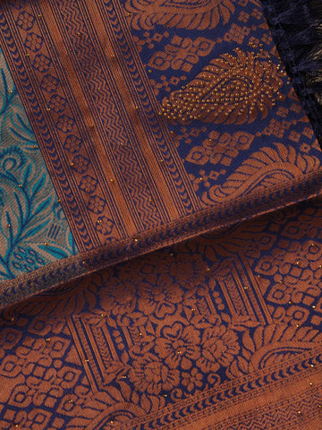 Teal Green Floral Designed Soft Silk Saree - Diadem