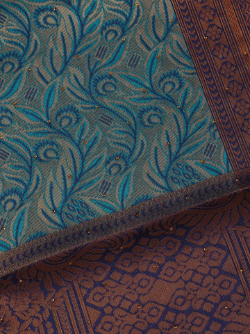 Teal Green Floral Designed Soft Silk Saree - Diadem