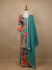 Teal Green Sequins Design Floral Print Tussar Silk Plazzo Salwar - Diadem