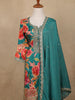 Teal Green Sequins Design Floral Print Tussar Silk Plazzo Salwar - Diadem