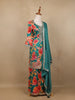 Teal Green Sequins Design Floral Print Tussar Silk Plazzo Salwar - Diadem