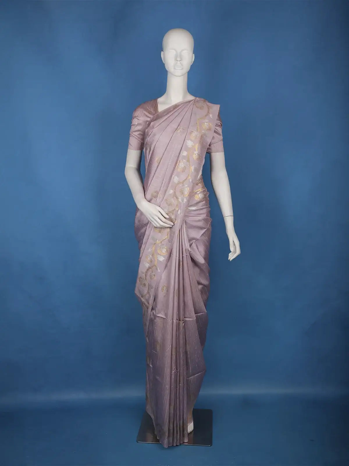 Thistle Purple Floral Woven Semi Tussar Saree - Diadem
