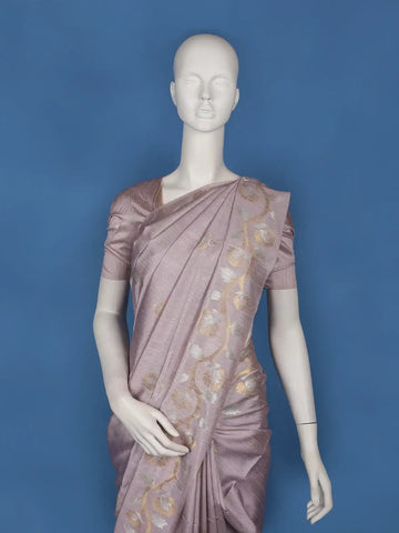 Thistle Purple Floral Woven Semi Tussar Saree - Diadem