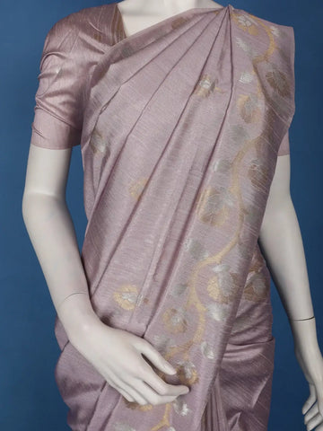 Thistle Purple Floral Woven Semi Tussar Saree - Diadem