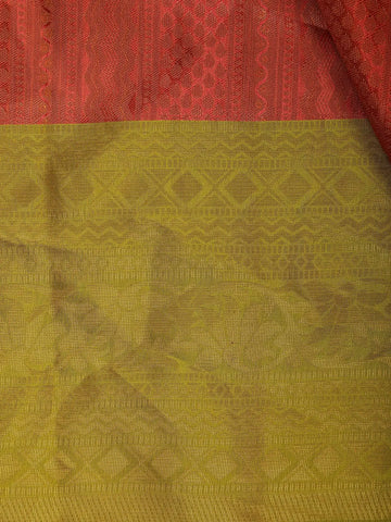 Tomato Red Geometric Design Zari Woven Soft Silk Saree - Diadem