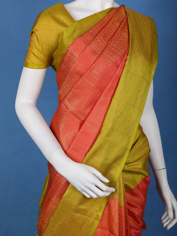 Tomato Red Geometric Design Zari Woven Soft Silk Saree - Diadem