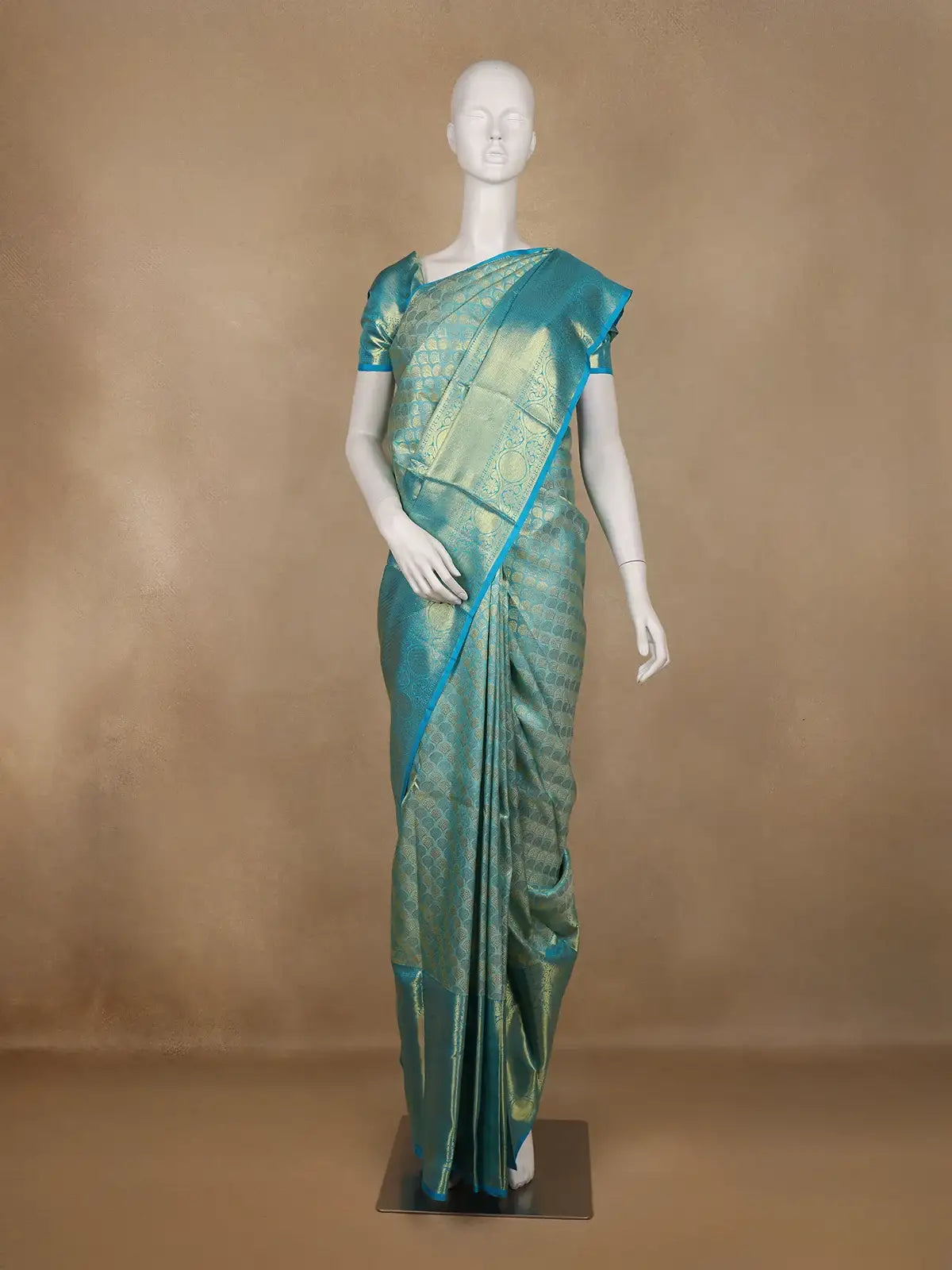 Sky Blue Butta Woven Pure Kanchipuram Silk Saree - Diadem
