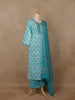 Turquoise Blue Floral Printed Cotton Salwar Suit - Diadem