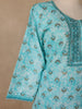 Turquoise Blue Floral Printed Cotton Salwar Suit - Diadem