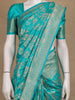 Turquoise Blue Floral Woven Banarasi Silk Saree With Zari Border