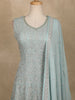 Turquoise Green Sequins Embroidered Georgette Palazzo Suit