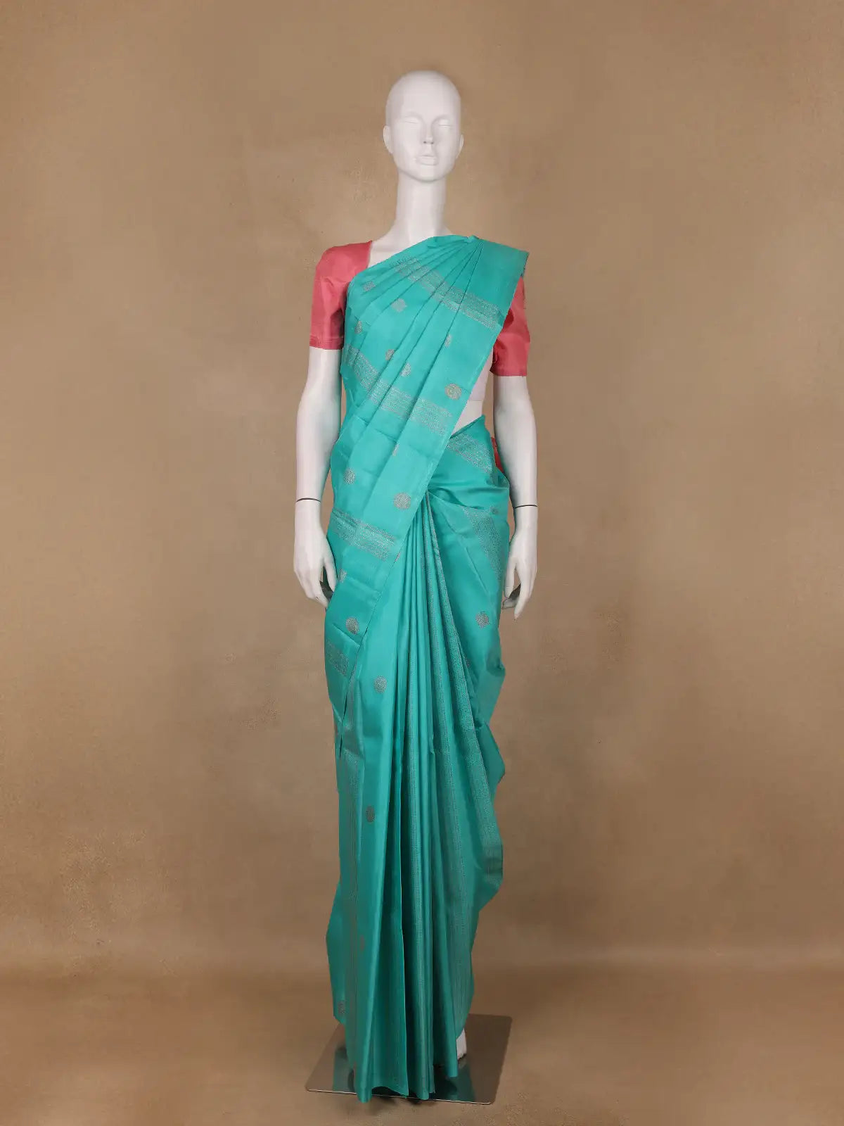 Turquoise Blue Striped Woven Pure Kanchipuram Silk Saree - Diadem