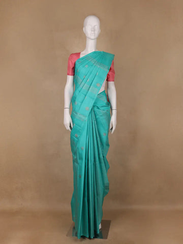 Turquoise Blue Striped Woven Pure Kanchipuram Silk Saree - Diadem