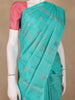 Turquoise Blue Striped Woven Pure Kanchipuram Silk Saree - Diadem