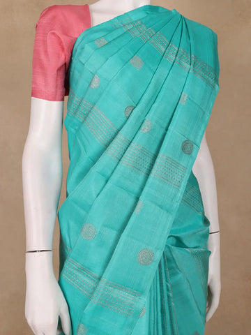 Turquoise Blue Striped Woven Pure Kanchipuram Silk Saree - Diadem