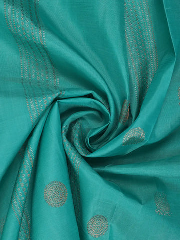 Turquoise Blue Striped Woven Pure Kanchipuram Silk Saree - Diadem