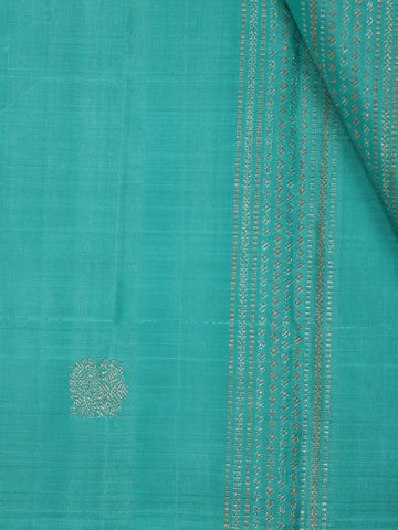 Turquoise Blue Striped Woven Pure Kanchipuram Silk Saree - Diadem