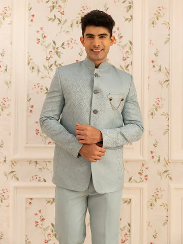Turquoise Green paisley Design Viscose Men's Suit - Diadem