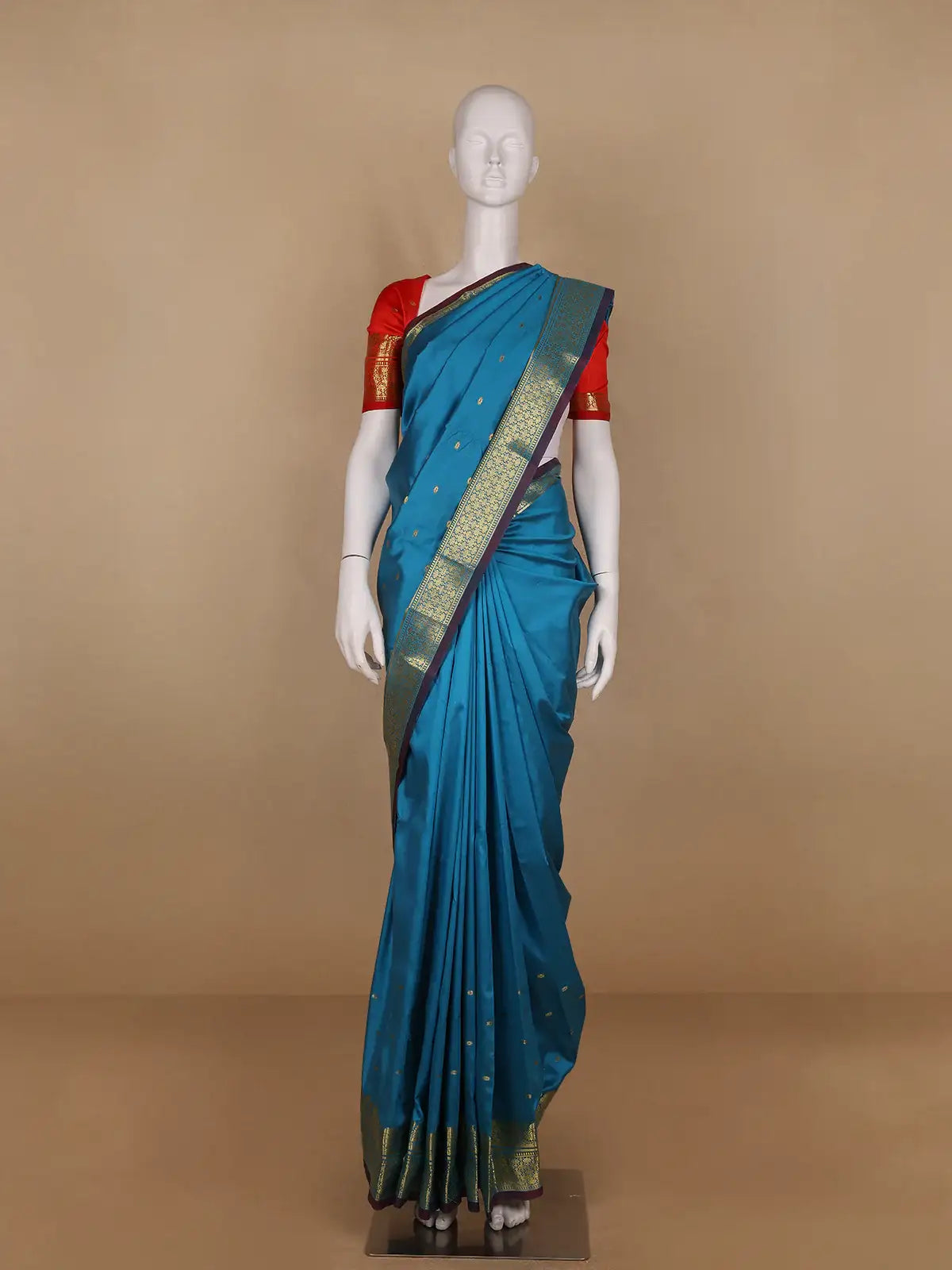 Turquoise Blue Butta Design Zari Weaving Soft Silk Saree - Diadem
