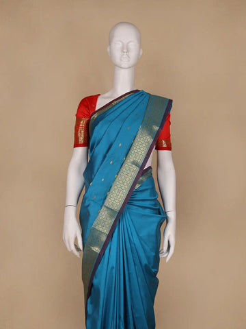 Turquoise Blue Butta Design Zari Weaving Soft Silk Saree - Diadem