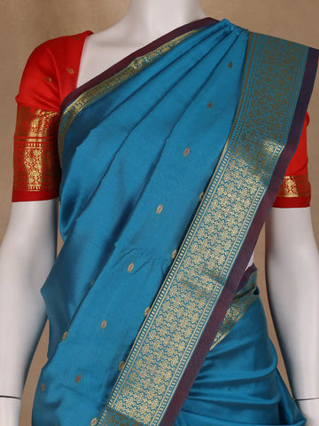 Turquoise Blue Butta Design Zari Weaving Soft Silk Saree - Diadem
