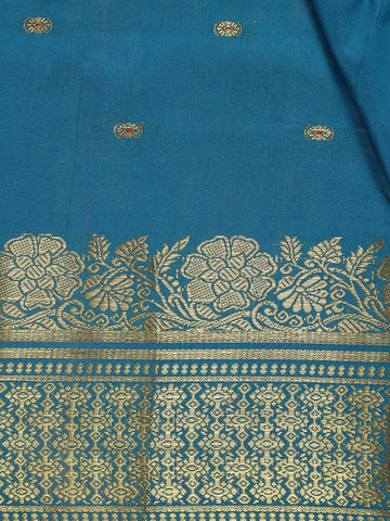 Turquoise Blue Butta Design Zari Weaving Soft Silk Saree - Diadem