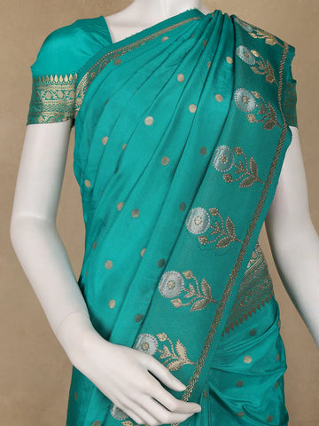 Turquoise Green Floral Woven Banarasi Silk Saree - Diadem