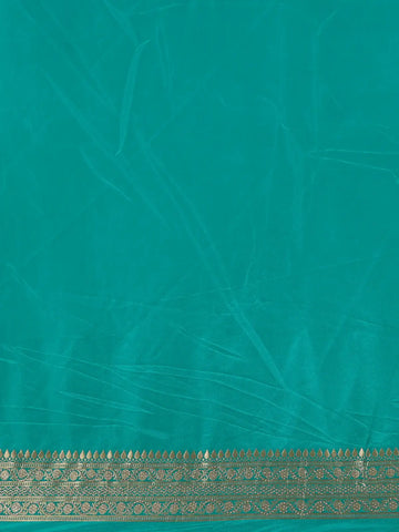 Turquoise Green Floral Woven Banarasi Silk Saree - Diadem