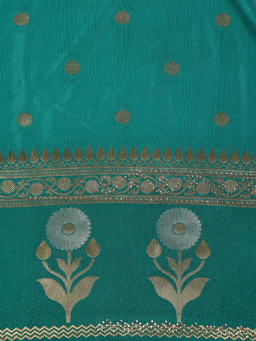 Turquoise Green Floral Woven Banarasi Silk Saree - Diadem