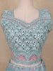 Turquoise Green Net Mirror And Floral Embroidery Bridal Lehenga - Diadem