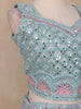 Turquoise Green Net Mirror And Floral Embroidery Bridal Lehenga - Diadem