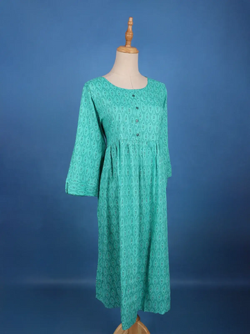 Turquoise Green with Ikat-Inspired Print Rayon Kurti - Diadem