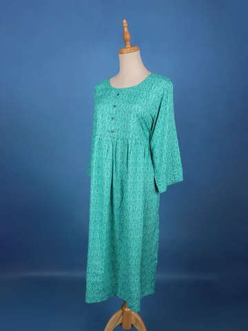Turquoise Green with Ikat-Inspired Print Rayon Kurti - Diadem