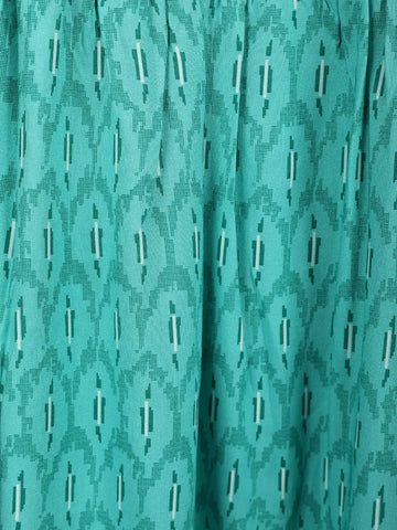 Turquoise Green with Ikat-Inspired Print Rayon Kurti - Diadem