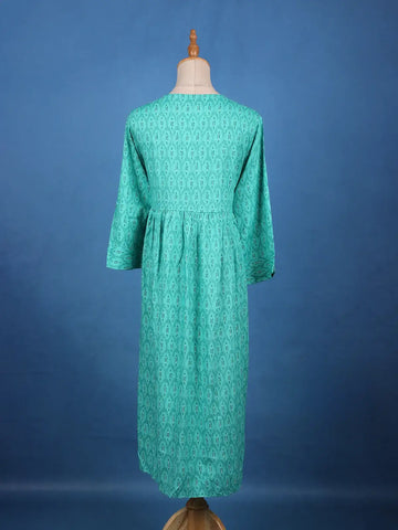 Turquoise Green with Ikat-Inspired Print Rayon Kurti - Diadem