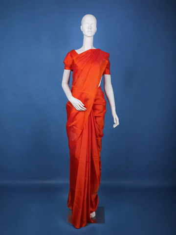 Vermilion Red Floral Design Zari Woven Soft Silk Saree - Diadem