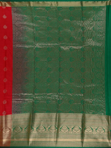 Vermilion Red Floral Motif Banarasi Silk Saree - Diadem