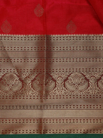 Vermilion Red Floral Motif Banarasi Silk Saree - Diadem