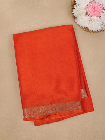 Vermilion Orange Antique Zari Border Mysore Silk Saree - Diadem