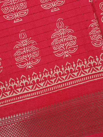 Vermilion Red Floral Designed Cotton Saree - Diadem