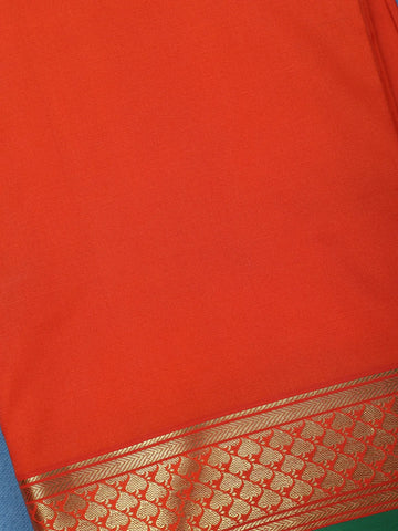 Vermilion Red Gold Zari Floral Butta Border with Green Selvedge Edge Soft Silk Saree - Diadem