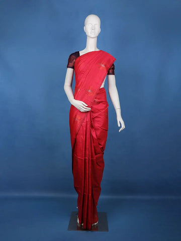 Vermilion Red Striped Pattern Silk Saree - Diadem