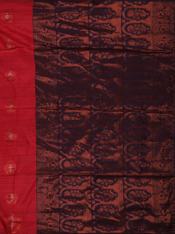 Vermilion Red Striped Pattern Silk Saree - Diadem
