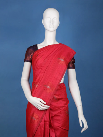 Vermilion Red Striped Pattern Silk Saree - Diadem