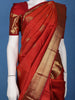 Vermillion Red Woven Checks Pattern Zari Border Silk Saree - Diadem