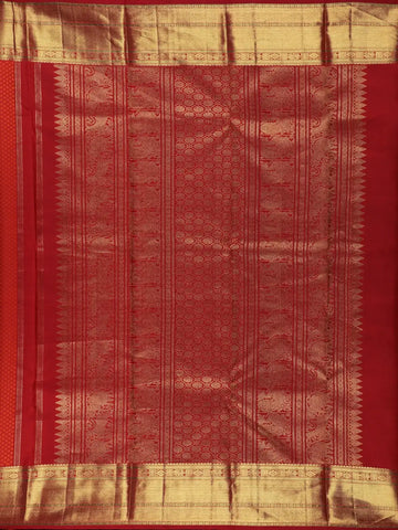 Vermillion Red Woven Checks Pattern Zari Border Silk Saree - Diadem